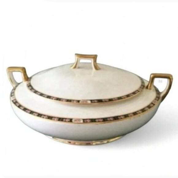 Antique 1920s HOMER LAUGHLIN Covered Serving Dish – Gold Trim Crackled Glaze EUC - Picture 15 of 16